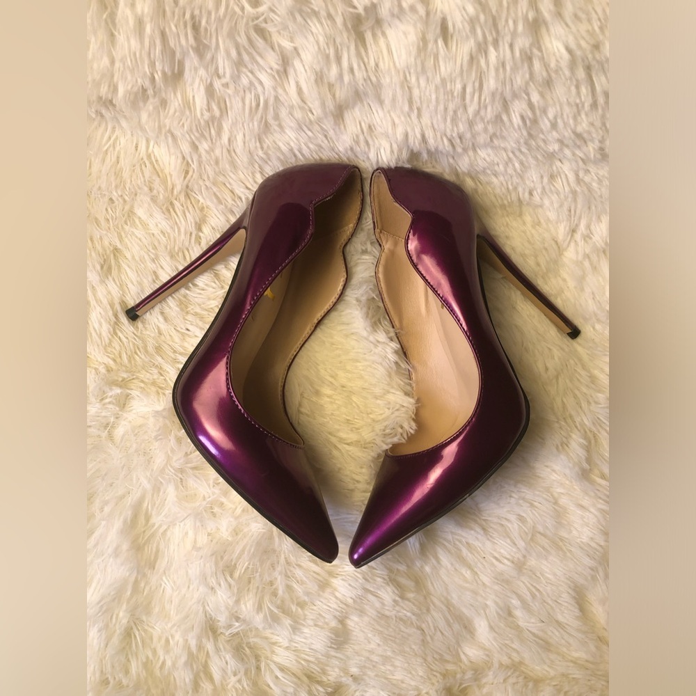 FSJ Metallic Plum Pointed-Toe Stiletto Heels - Women's - Picture 10 of 15